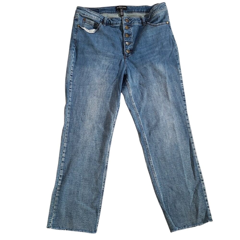 Kenneth cole blue high rise button up demin jeans size 14